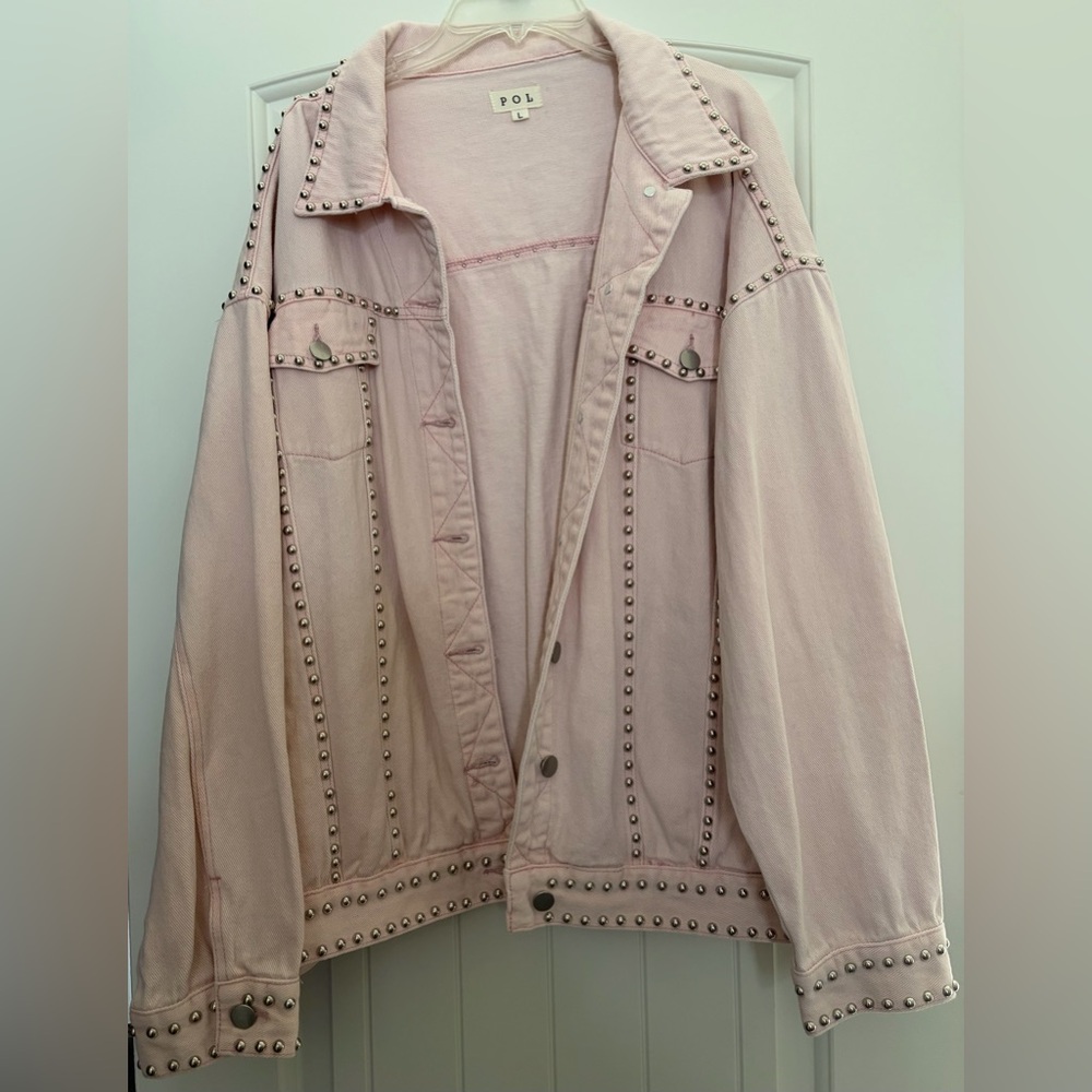POL Light Pink Studded Jean Jacket